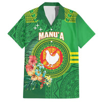 Personalized Manu'a Cession Day Family Matching Puletasi and Hawaiian Shirt Tropical Flowers With Polynesian Pattern LT14 Dad's Shirt - Short Sleeve Green - Polynesian Pride