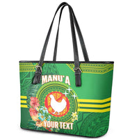 Personalized Manu'a Cession Day Leather Tote Bag Tropical Flowers With Polynesian Pattern