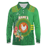 Personalized Manu'a Cession Day Long Sleeve Polo Shirt Tropical Flowers With Polynesian Pattern