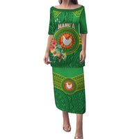 Personalized Manu'a Cession Day Puletasi Tropical Flowers With Polynesian Pattern LT14 Long Dress Green - Polynesian Pride