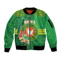 Personalized Manu'a Cession Day Sleeve Zip Bomber Jacket Tropical Flowers With Polynesian Pattern