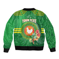 Personalized Manu'a Cession Day Sleeve Zip Bomber Jacket Tropical Flowers With Polynesian Pattern