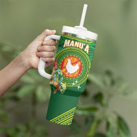 Personalized Manu'a Cession Day Tumbler With Handle Tropical Flowers With Polynesian Pattern