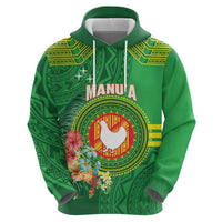 Personalized Manu'a Cession Day Zip Hoodie Tropical Flowers With Polynesian Pattern