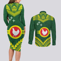 Manu'a Flag Day Couples Matching Long Sleeve Bodycon Dress and Long Sleeve Button Shirt Polynesian Pattern National Color Proud LT14 - Polynesian Pride