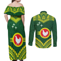 Manu'a Flag Day Couples Matching Off Shoulder Maxi Dress and Long Sleeve Button Shirt Polynesian Pattern National Color Proud LT14 - Polynesian Pride