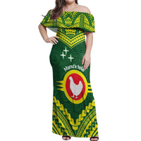 Manu'a Flag Day Off Shoulder Maxi Dress Polynesian Pattern National Color Proud LT14 Women Green - Polynesian Pride