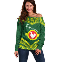 Manu'a Flag Day Off Shoulder Sweater Polynesian Pattern National Color Proud