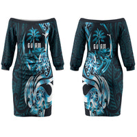 Asut Guam Chamorro Couples Matching Off The Shoulder Long Sleeve Dress and Hawaiian Shirt Guahan Seal Tattoo LT14 - Polynesian Pride