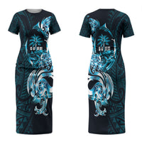 Asut Guam Chamorro Couples Matching Short Sleeve Bodycon Dress and Hawaiian Shirt Guahan Seal Tattoo LT14 - Polynesian Pride