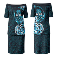 Asut Guam Chamorro Family Matching Puletasi and Hawaiian Shirt Guahan Seal Tattoo LT14 Mom's Dress Blue - Polynesian Pride
