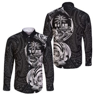 Attelong Guam Chamorro Family Matching Long Sleeve Bodycon Dress and Hawaiian Shirt Guahan Seal Tattoo LT14 Dad's Shirt - Long Sleeve Black - Polynesian Pride