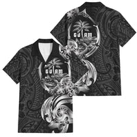 Attelong Guam Chamorro Family Matching Off Shoulder Maxi Dress and Hawaiian Shirt Guahan Seal Tattoo LT14 Dad's Shirt - Short Sleeve Black - Polynesian Pride