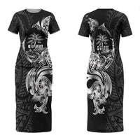Attelong Guam Chamorro Family Matching Short Sleeve Bodycon Dress and Hawaiian Shirt Guahan Seal Tattoo LT14 Mom's Dress Black - Polynesian Pride