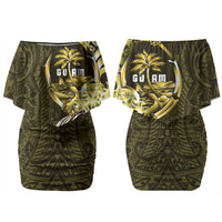 Amariyu Guam Chamorro Couples Matching Off Shoulder Short Dress and Long Sleeve Button Shirt Guahan Seal Tattoo LT14 - Polynesian Pride