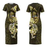 Amariyu Guam Chamorro Couples Matching Short Sleeve Bodycon Dress and Long Sleeve Button Shirt Guahan Seal Tattoo LT14 - Polynesian Pride