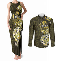 Amariyu Guam Chamorro Couples Matching Tank Maxi Dress and Long Sleeve Button Shirt Guahan Seal Tattoo LT14 Yellow - Polynesian Pride