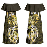 Amariyu Guam Chamorro Family Matching Off Shoulder Maxi Dress and Hawaiian Shirt Guahan Seal Tattoo LT14 Mom's Dress Yellow - Polynesian Pride