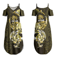 Amariyu Guam Chamorro Family Matching Summer Maxi Dress and Hawaiian Shirt Guahan Seal Tattoo LT14 Mom's Dress Yellow - Polynesian Pride