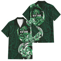 Betde Guam Chamorro Family Matching Off The Shoulder Long Sleeve Dress and Hawaiian Shirt Guahan Seal Tattoo LT14 Dad's Shirt - Short Sleeve Green - Polynesian Pride