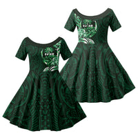 Betde Guam Chamorro Family Matching Short Sleeve Bodycon Dress and Hawaiian Shirt Guahan Seal Tattoo LT14 Daughter's Dress Green - Polynesian Pride