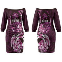 Kulot Di Rosa Guam Chamorro Family Matching Off The Shoulder Long Sleeve Dress and Hawaiian Shirt Guahan Seal Tattoo LT14 Mom's Dress Pink - Polynesian Pride