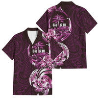 Kulot Di Rosa Guam Chamorro Family Matching Off Shoulder Short Dress and Hawaiian Shirt Guahan Seal Tattoo LT14 Dad's Shirt - Short Sleeve Pink - Polynesian Pride