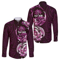 Kulot Di Rosa Guam Chamorro Family Matching Off Shoulder Short Dress and Hawaiian Shirt Guahan Seal Tattoo LT14 Dad's Shirt - Long Sleeve Pink - Polynesian Pride