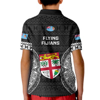 Fiji Rugby Kid Polo Shirt 2023 Fijian Tapa Pattern World Cup Black LT14 - Polynesian Pride