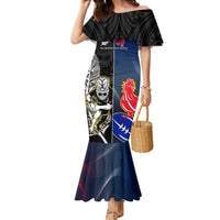 New Zealand And France Rugby Mermaid Dress All Black With Les Bleus Together 2023 World Cup LT14 Women Black - Polynesian Pride
