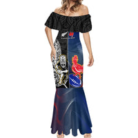 Custom New Zealand And France Rugby Mermaid Dress All Black With Les Bleus Together 2023 World Cup LT14 - Polynesian Pride