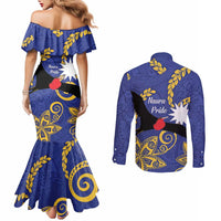 Nauru Angam Day Couples Matching Mermaid Dress and Long Sleeve Button Shirt Naoero Frigate Bird Polynesian Pattern