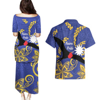 Nauru Angam Day Couples Matching Puletasi and Hawaiian Shirt Naoero Frigate Bird Polynesian Pattern