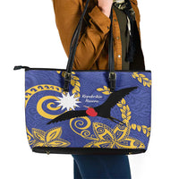 Nauru Angam Day Leather Tote Bag Naoero Frigate Bird Polynesian Pattern