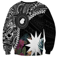 Black Nauru Sweatshirt Naoero Map With Polynesian Tropical Flowers