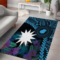Blue Nauru Area Rug Naoero Map With Polynesian Tropical Flowers