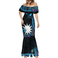 Blue Nauru Mermaid Dress Naoero Map With Polynesian Tropical Flowers