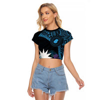 Blue Nauru Raglan Cropped T Shirt Naoero Map With Polynesian Tropical Flowers