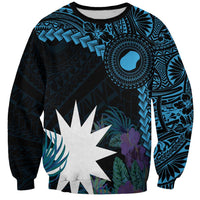 Blue Nauru Sweatshirt Naoero Map With Polynesian Tropical Flowers