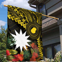 Gold Nauru Garden Flag Naoero Map With Polynesian Tropical Flowers