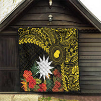 Gold Nauru Quilt Naoero Map With Polynesian Tropical Flowers