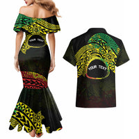 Personalised Nukuoro Atoll Couples Matching Mermaid Dress and Hawaiian Shirt Polynesian Tattoo Curves Reggae Version