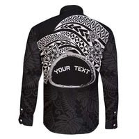 Personalised Pohnpei Nukuoro Micronesia Family Matching Off The Shoulder Long Sleeve Dress and Hawaiian Shirt Polynesian Tattoo Curves Black Version