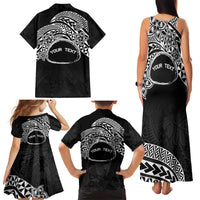 Personalised Pohnpei Nukuoro Micronesia Family Matching Tank Maxi Dress and Hawaiian Shirt Polynesian Tattoo Curves Black Version