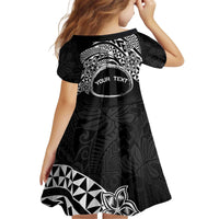 Personalised Pohnpei Nukuoro Micronesia Kid Short Sleeve Dress Polynesian Tattoo Curves Black Version