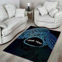 Personalised Pohnpei Nukuoro Micronesia Area Rug Polynesian Tattoo Curves Blue Version