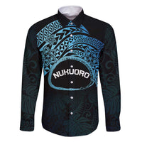 Personalised Pohnpei Nukuoro Micronesia Family Matching Mermaid Dress and Hawaiian Shirt Polynesian Tattoo Curves Blue Version