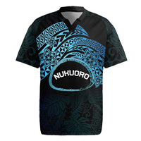 Personalised Pohnpei Nukuoro Micronesia Rugby Jersey Polynesian Tattoo Curves Blue Version