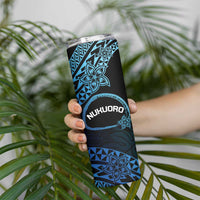 Personalised Pohnpei Nukuoro Micronesia Skinny Tumbler Polynesian Tattoo Curves Blue Version