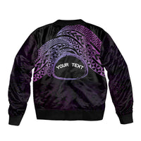 Personalised Pohnpei Nukuoro Micronesia Sleeve Zip Bomber Jacket Polynesian Tattoo Curves Purple Version